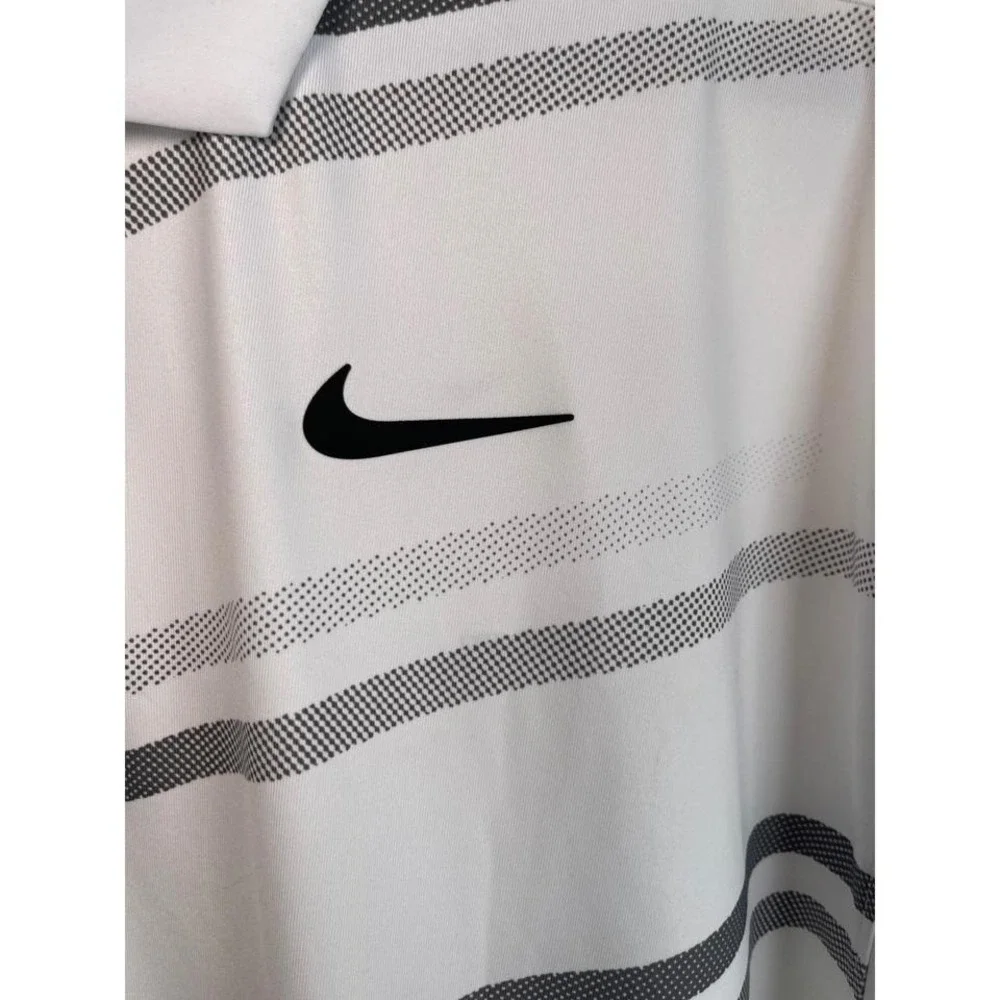 Nike Golf‎ Dri-FIT Mens XXL Polo Shirt White Grey Striped FA Basketball Logo